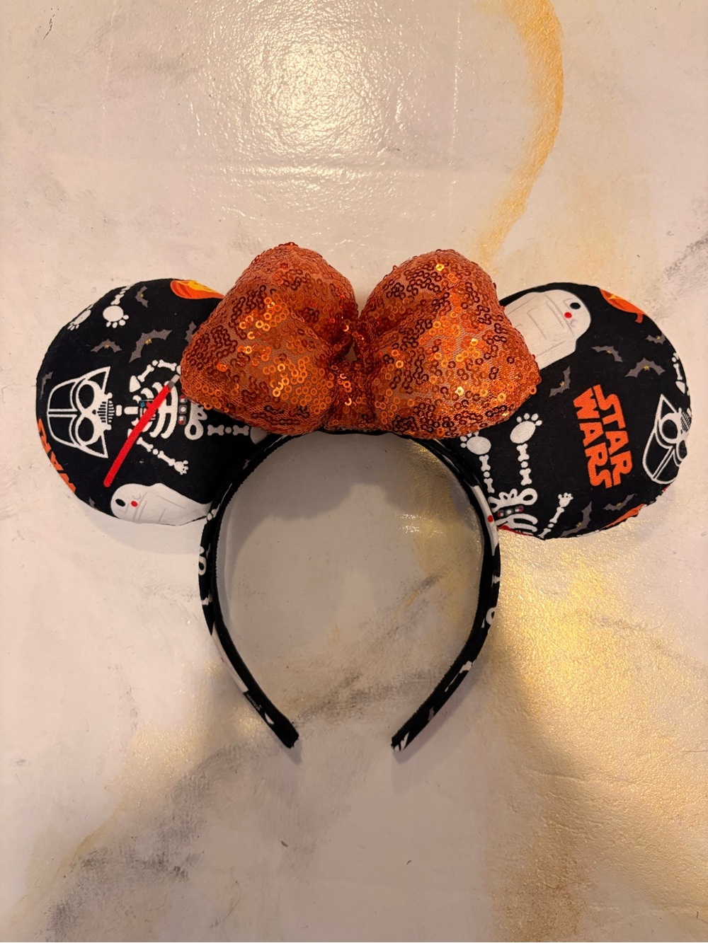 Star Wars Halloween Minnie Ears Headband with Orange Sequin Bow